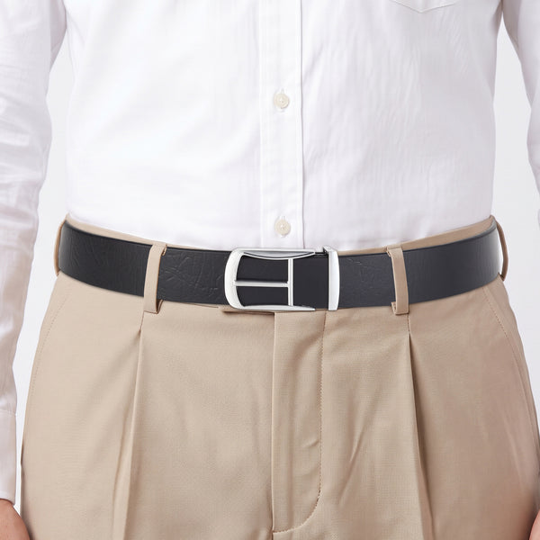 Cronos Wild Black & Brown Italian Leather Reversible Belt for Men – Silver Buckle