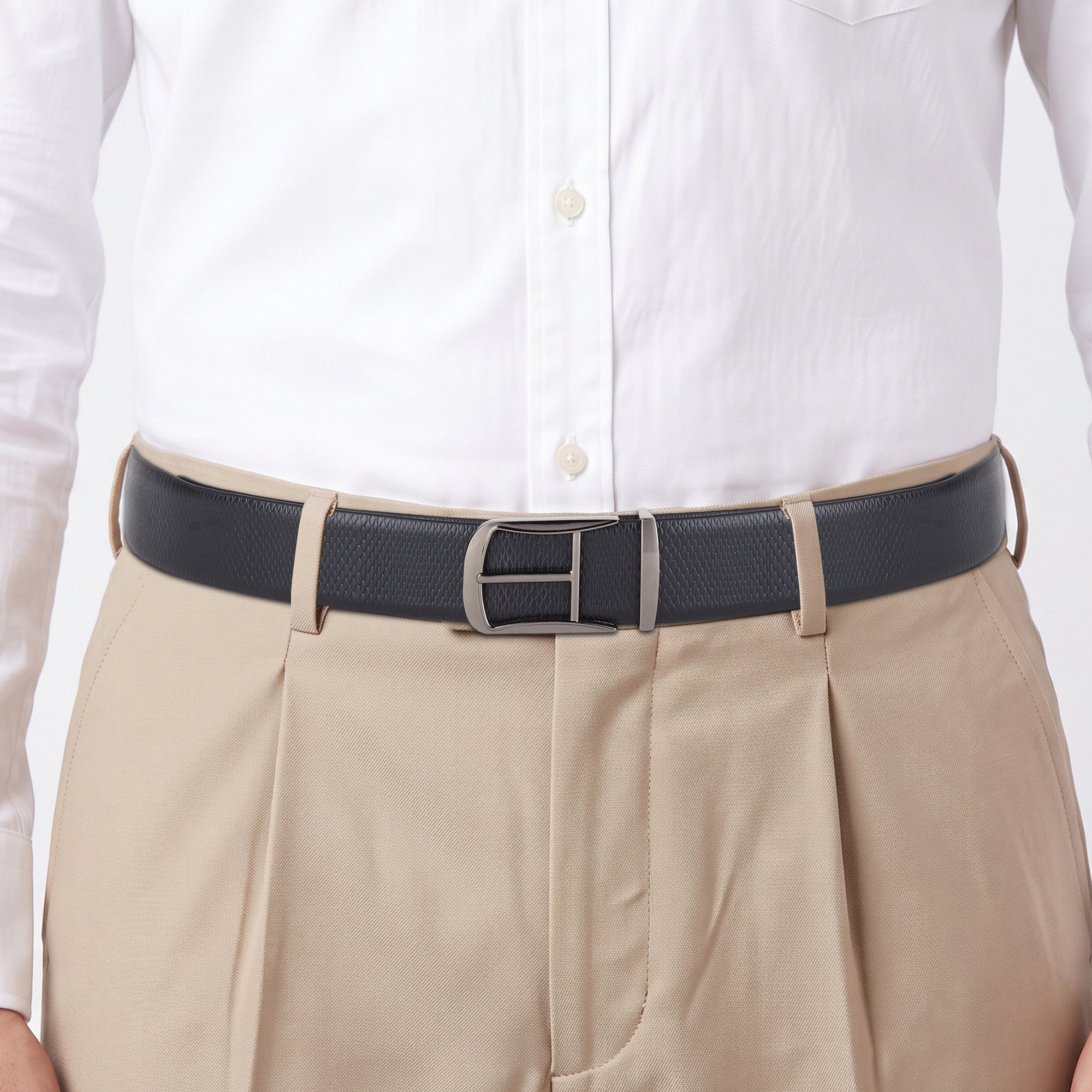 Hayes London | Cronos Viper Black & Brown Italian Leather Reversible Belt for Men – Grey Buckle