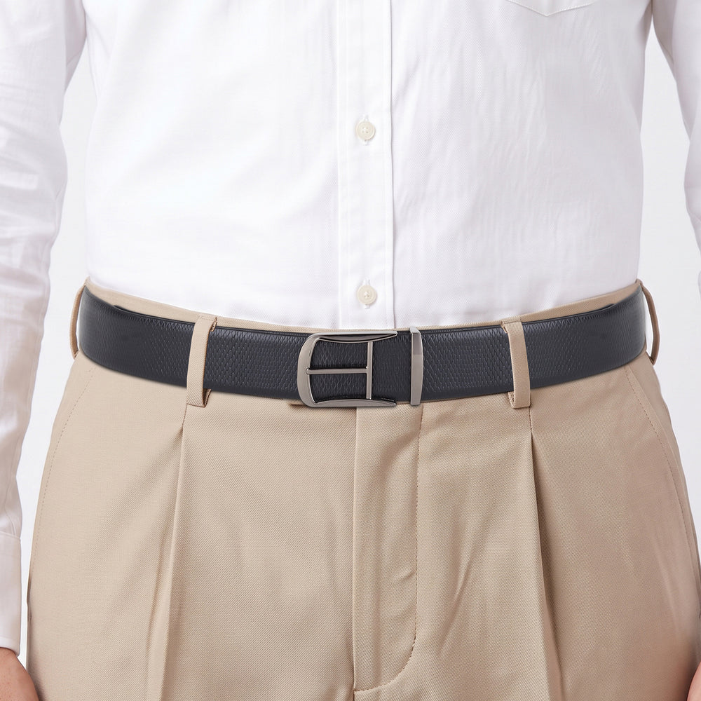 Hayes London | Cronos Viper Black & Brown Italian Leather Reversible Belt for Men – Grey Buckle