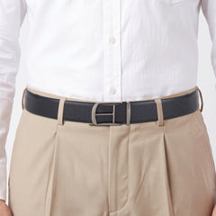 Hayes London | Cronos Viper Black & Brown Italian Leather Reversible Belt for Men – Grey Buckle