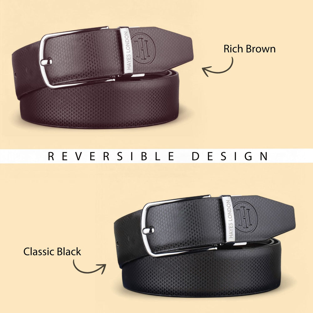 Hayes London | Reversible Black & Brown Vegan Leather Belt For Men (Leather Texture: Honeycomb)