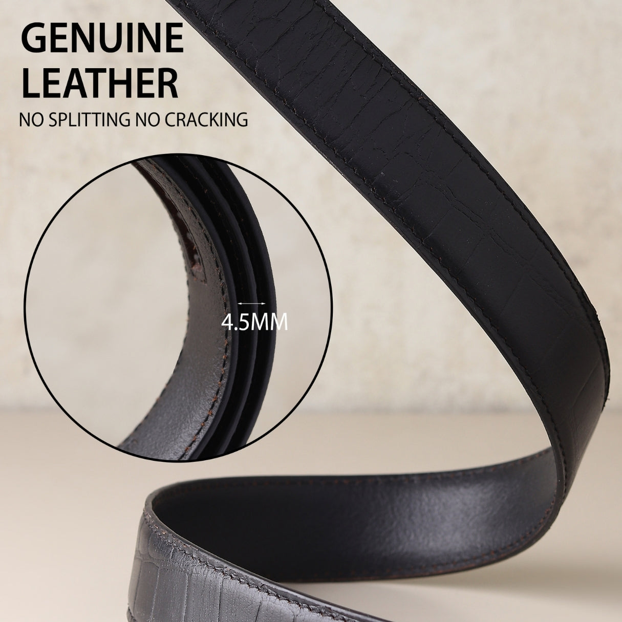 Hayes London | Auto-Lock Genuine Leather Black Belt for Men | Premium Micro-Adjustable No-Hole Belt (Leather Texture: Croco)