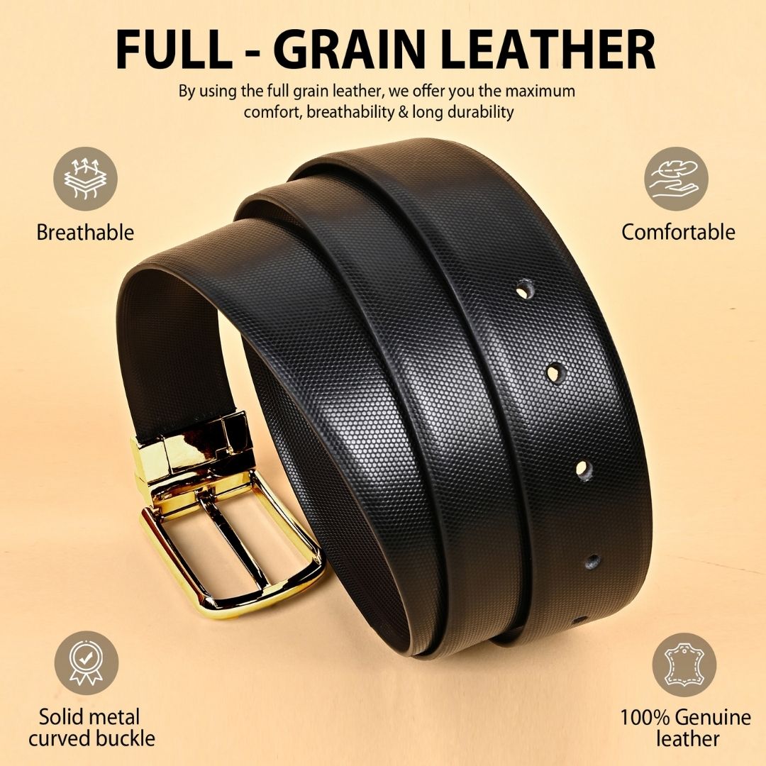 Hayes London | Italian Leather Reversible Black & Brown Belt For Men (Leather Texture: Braided)
