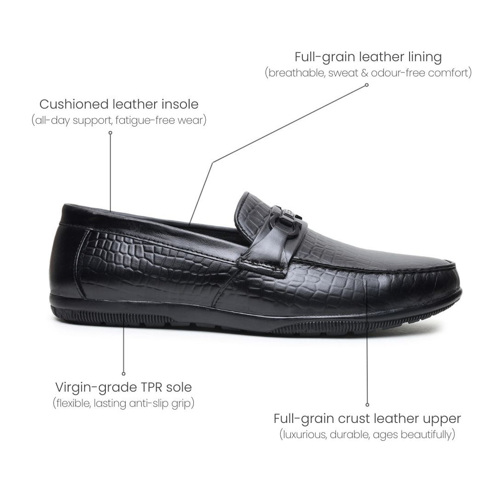 Hayes London | Jaxon Horsebit Loafers – Black Croco Genuine Leather Men’s Shoes