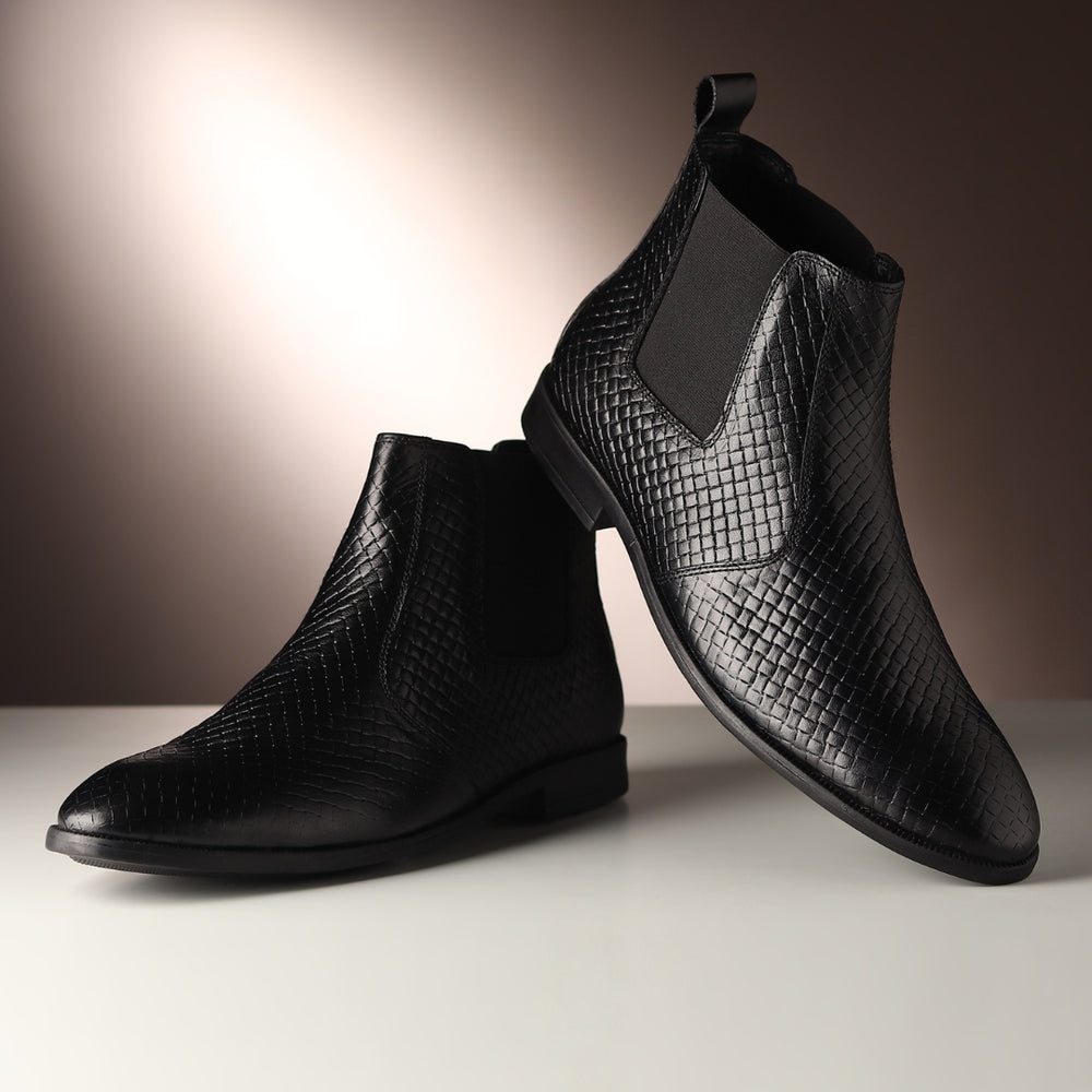 Hayes London | Griffin Chelsea Boots – Black Textured Genuine Leather Men’s Shoes