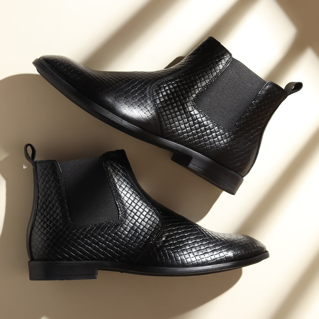 Hayes London | Griffin Chelsea Boots – Black Textured Genuine Leather Men’s Shoes