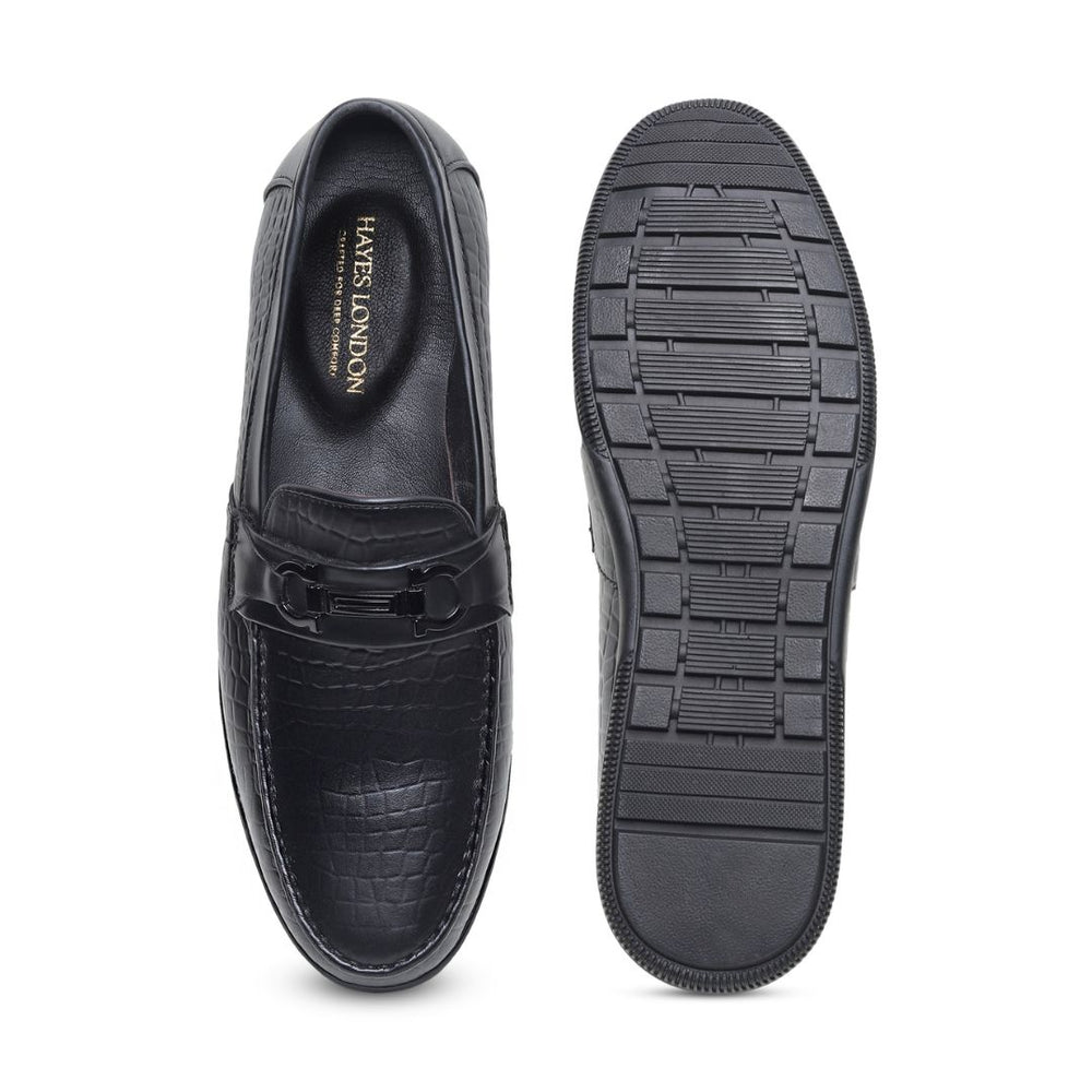 Hayes London | Jaxon Horsebit Loafers – Black Croco Genuine Leather Men’s Shoes
