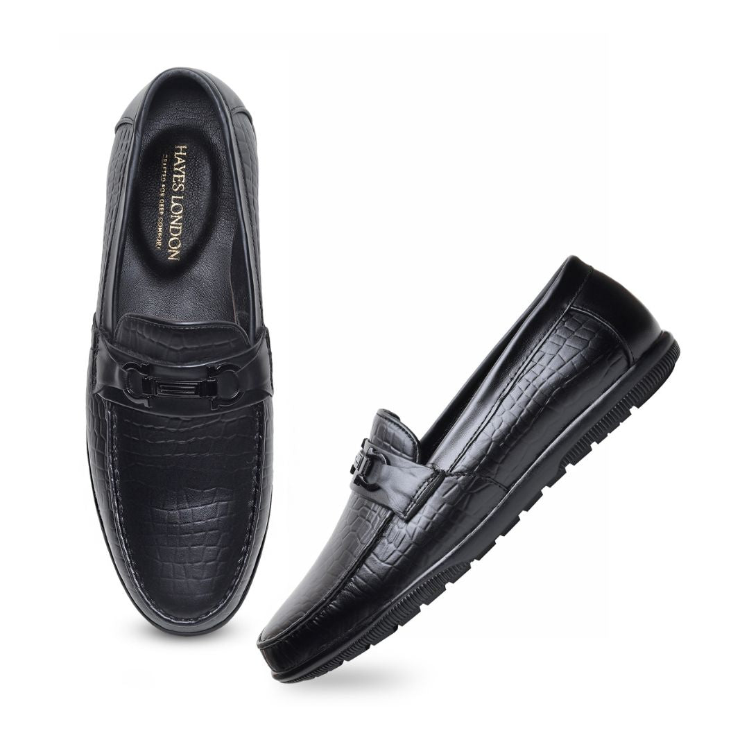 Hayes London | Jaxon Horsebit Loafers – Black Croco Genuine Leather Men’s Shoes