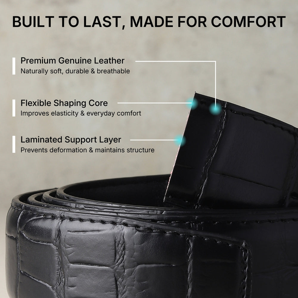 Hayes London | Sparta Silver Auto-Lock No-Hole Genuine Leather Belt for Men – Micro-Adjustable Smart Ratchet Belt for Formal & Business Wear (Textured Black)