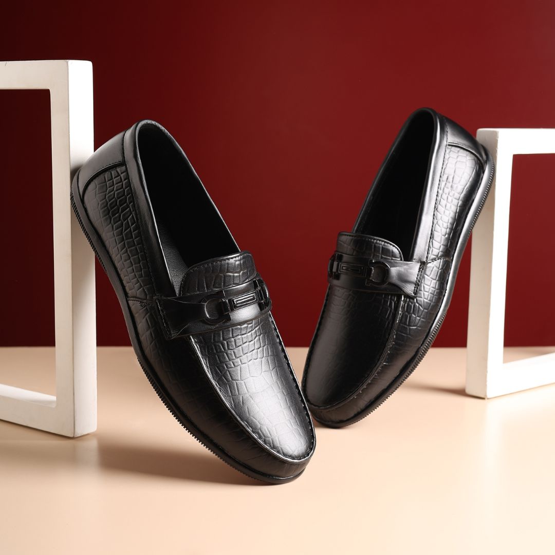 Hayes London | Jaxon Horsebit Loafers – Black Croco Genuine Leather Men’s Shoes