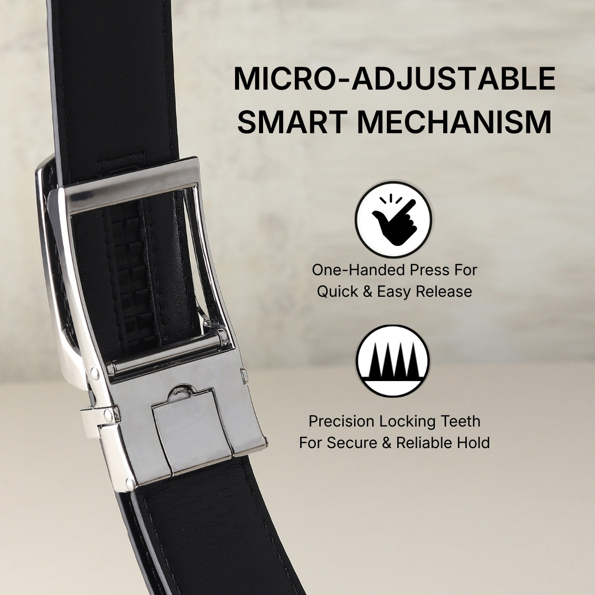 Hayes London | Sparta Silver Auto-Lock No-Hole Genuine Leather Belt for Men – Micro-Adjustable Smart Ratchet Belt for Formal & Business Wear (Textured Black)