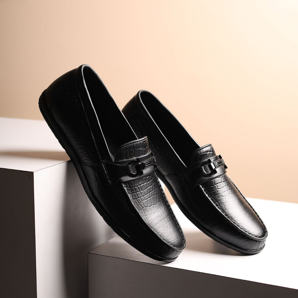 Hayes London | Jaxon Horsebit Loafers – Black Croco Genuine Leather Men’s Shoes