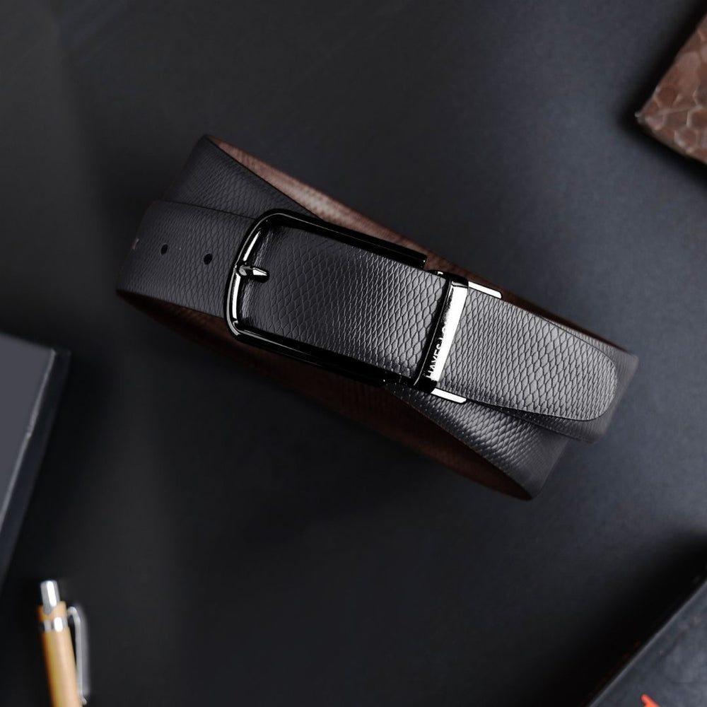 Hayes London | Italian Leather Reversible Black & Brown Belt For Men (Leather Texture: Viper)