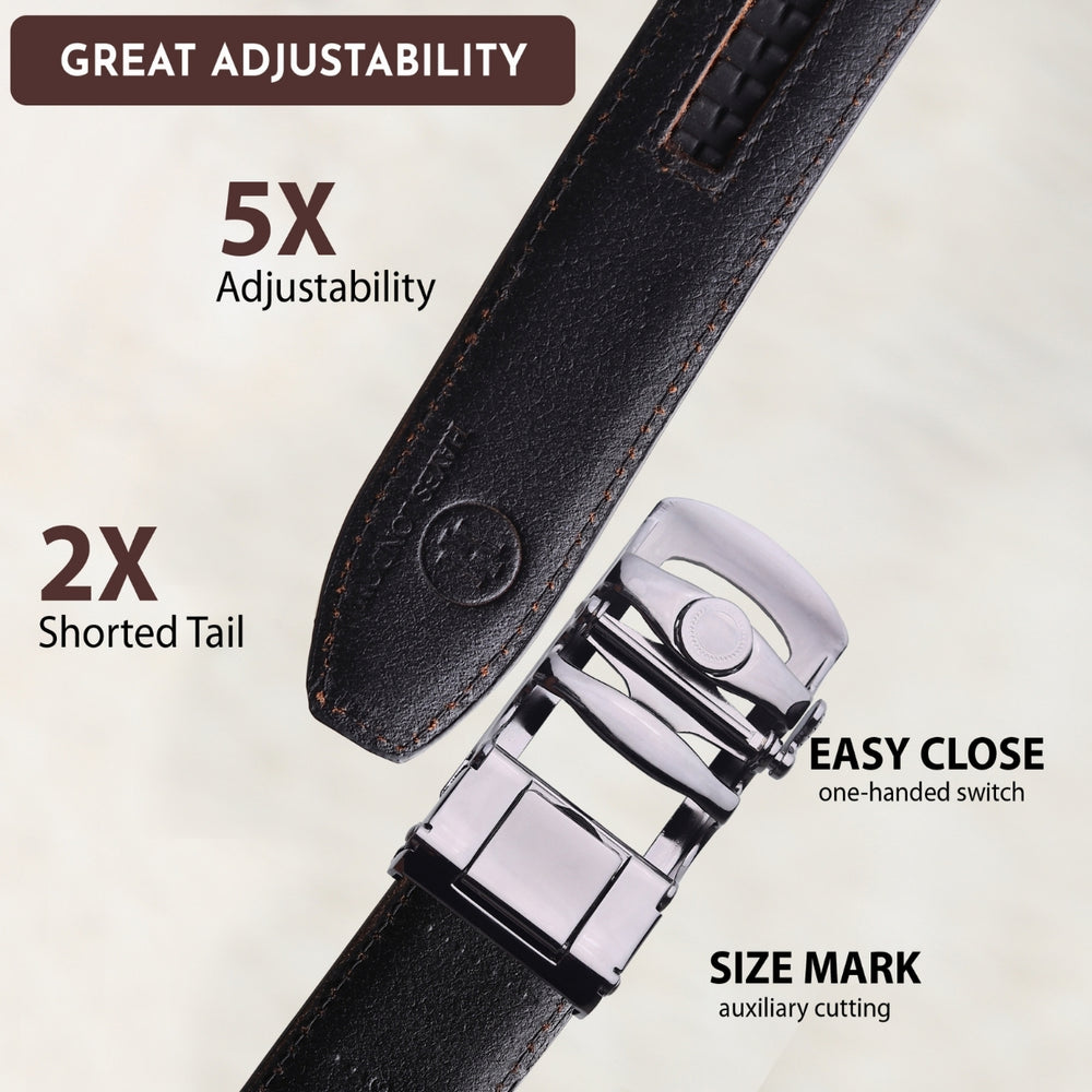 Hayes London | Auto-Lock Genuine Leather Black Belt for Men | Premium Micro-Adjustable No-Hole Belt (Leather Texture: Plain)
