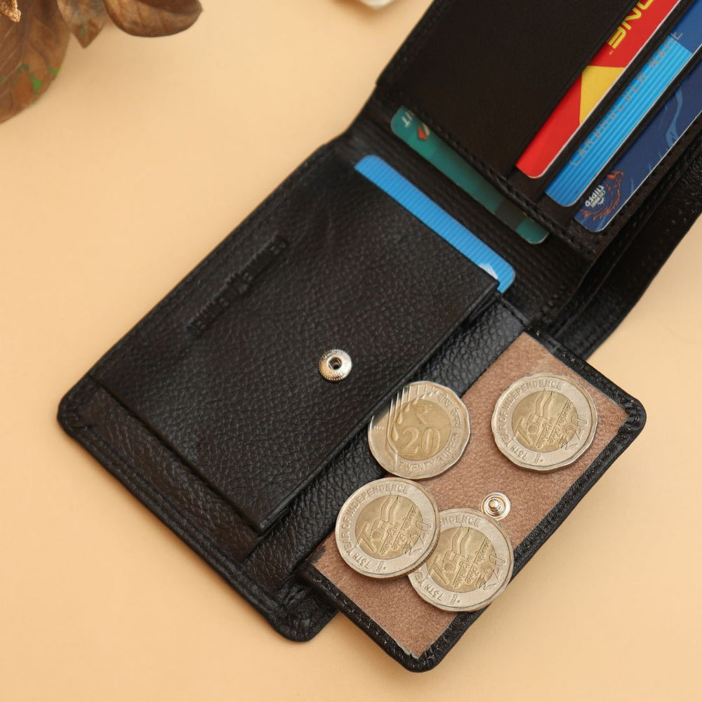 Signature Black Genuine Leather Textured Wallet for Men RFID Blocking, Slim Bifold Wallet with Compartments