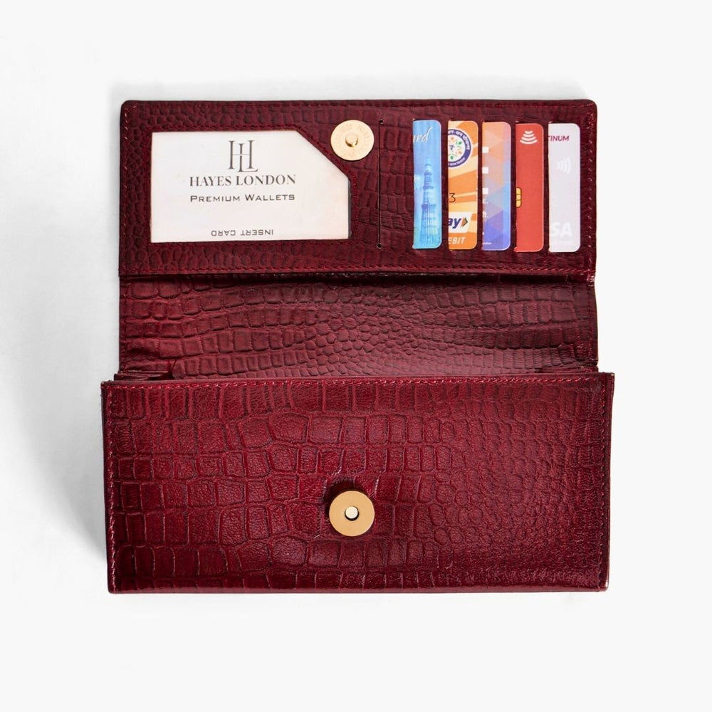 Hayes London | Cherry Genuine Leather Bi-Fold Clutch For Women (Leather Texture: Croco & Color: Cherry)