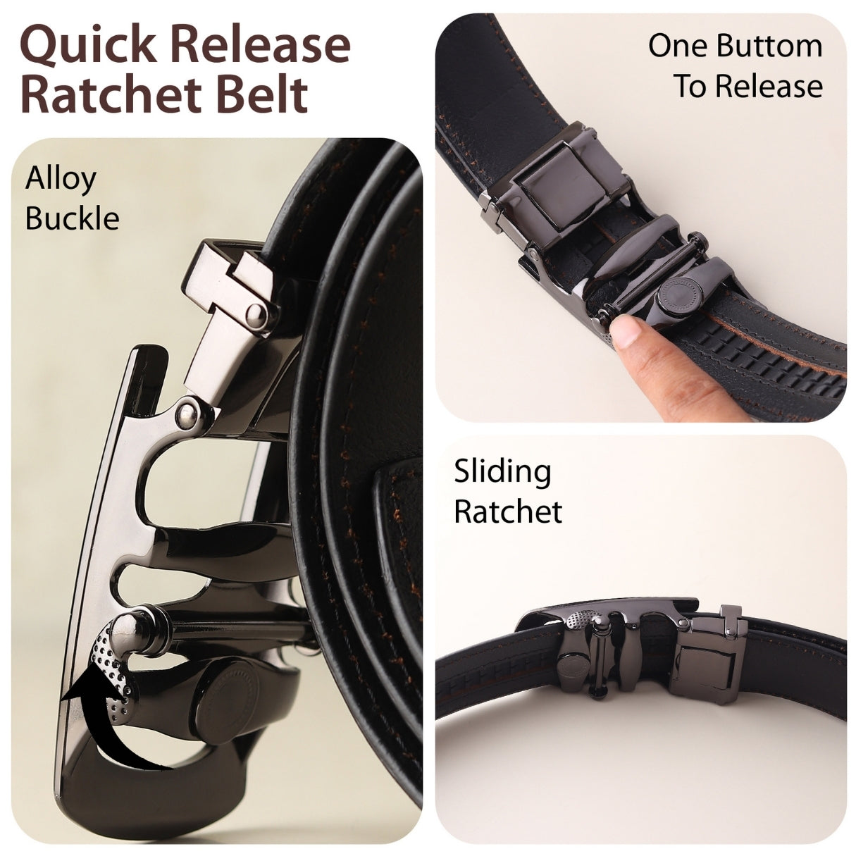 Hayes London | Auto-Lock Genuine Leather Black Belt for Men | Premium Micro-Adjustable No-Hole Belt (Leather Texture: Plain)