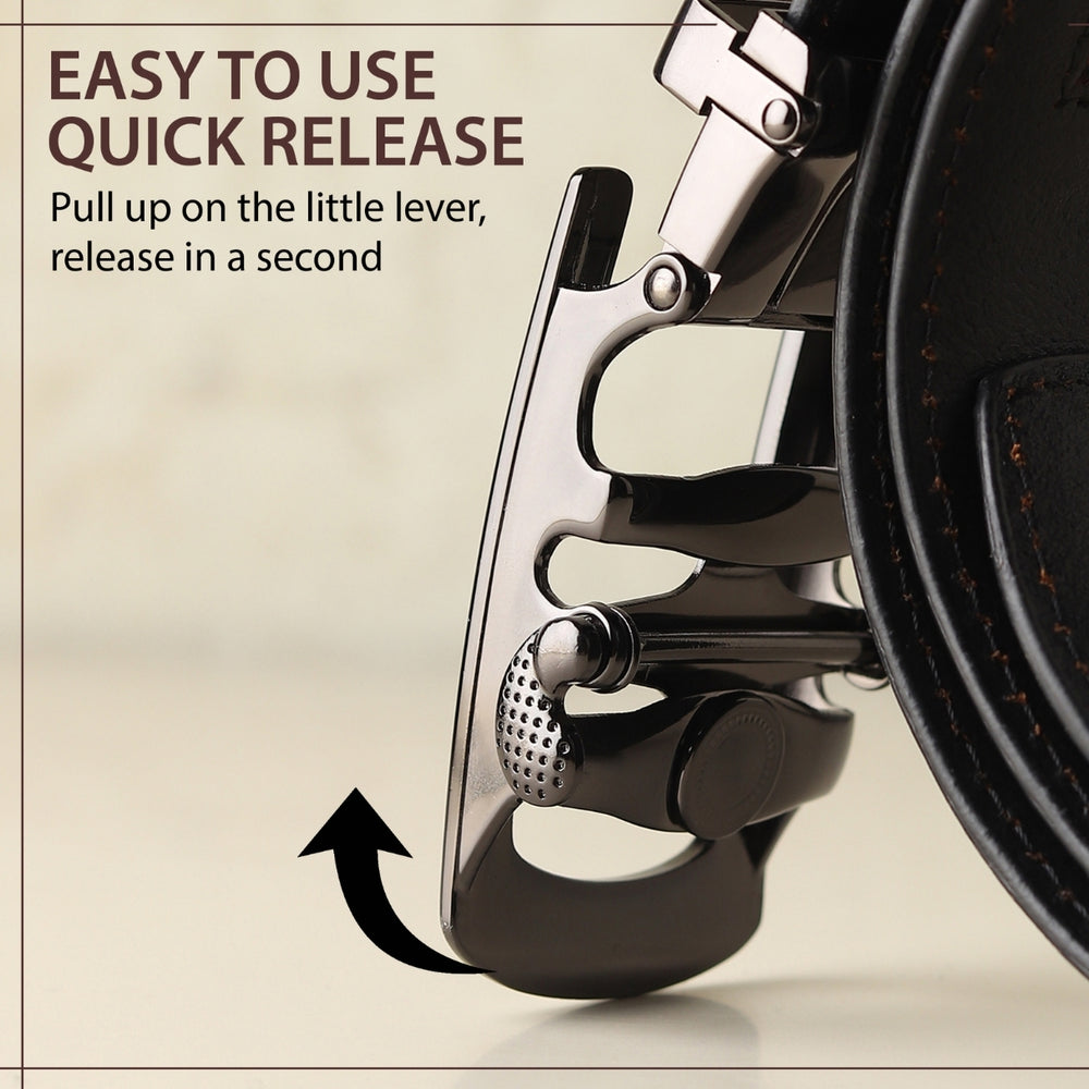 Hayes London | Auto-Lock Genuine Leather Black Belt for Men | Premium Micro-Adjustable No-Hole Belt (Leather Texture: Plain)