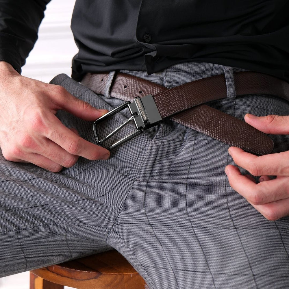 Hayes London | Italian Leather Reversible Black & Brown Belt For Men (Leather Texture: Viper)