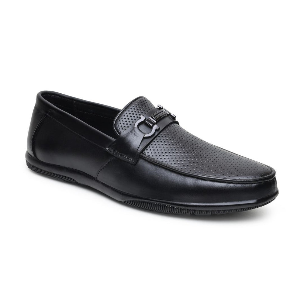 Hayes London | Dune Horsebit Loafers – Black Perforated Genuine Leather Men’s Shoes