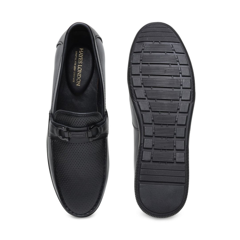 Hayes London | Dune Horsebit Loafers – Black Perforated Genuine Leather Men’s Shoes