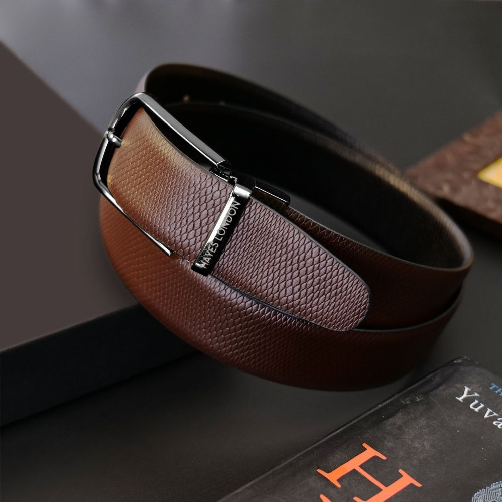 Hayes London | Italian Leather Reversible Black & Brown Belt For Men (Leather Texture: Viper)