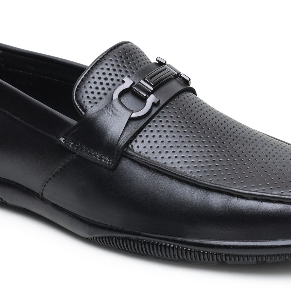 Hayes London | Dune Horsebit Loafers – Black Perforated Genuine Leather Men’s Shoes