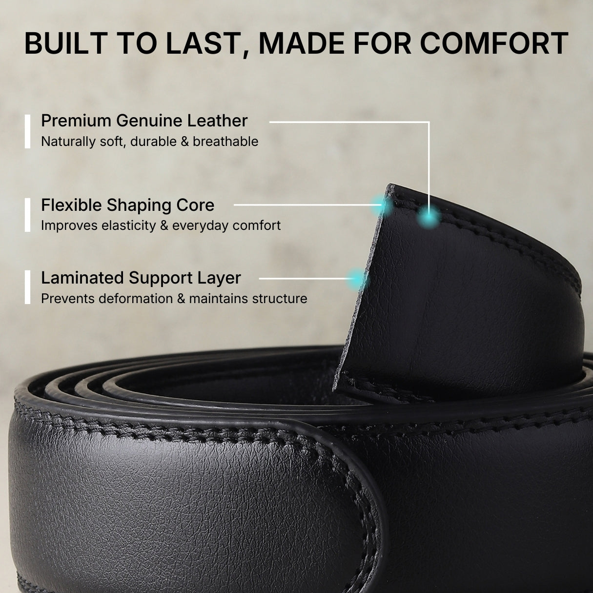 Hayes London | Vanguard Silver Auto-Lock No-Hole Genuine Leather Belt for Men – Micro-Adjustable Smart Ratchet Belt for Formal & Business Wear (Plain Black)