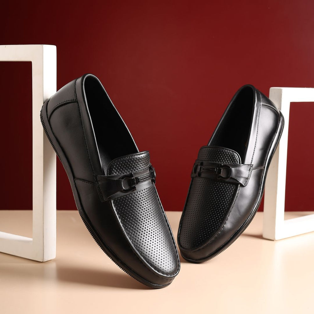 Hayes London | Dune Horsebit Loafers – Black Perforated Genuine Leather Men’s Shoes