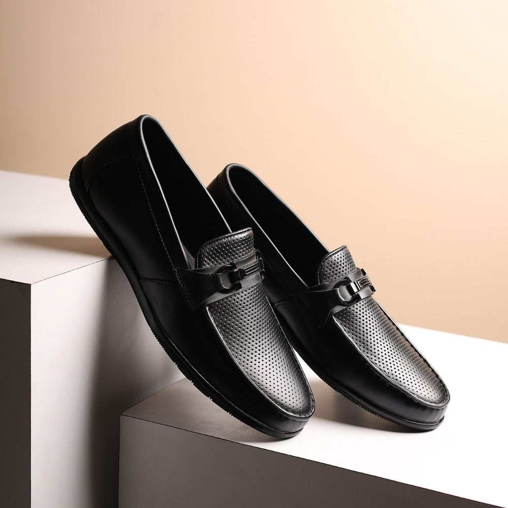 Hayes London | Dune Horsebit Loafers – Black Perforated Genuine Leather Men’s Shoes