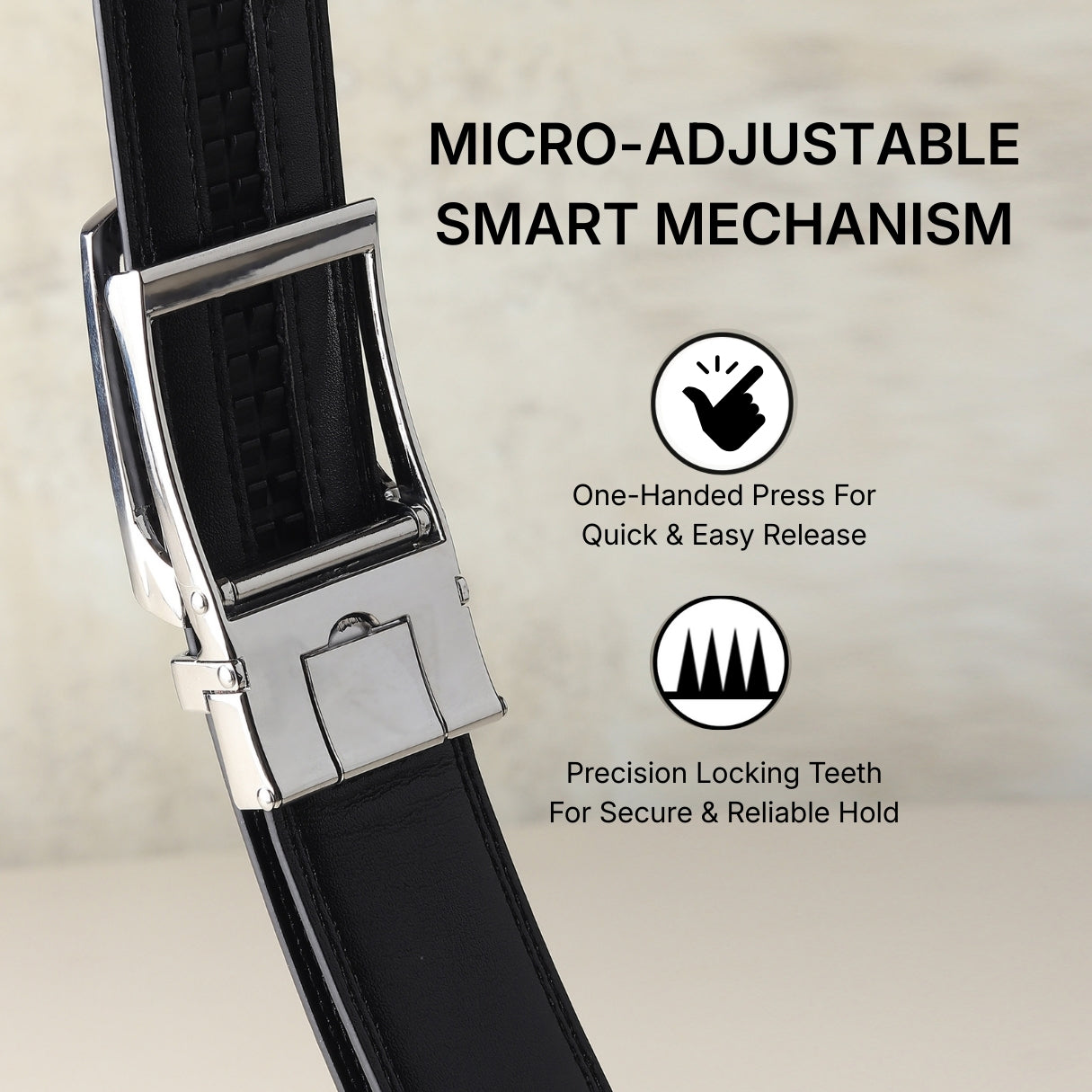 Hayes London | Vanguard Silver Auto-Lock No-Hole Genuine Leather Belt for Men – Micro-Adjustable Smart Ratchet Belt for Formal & Business Wear (Plain Black)