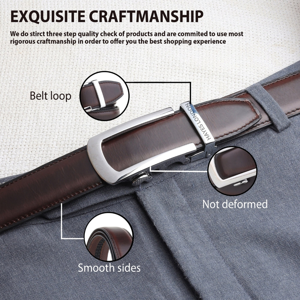 Hayes London | Auto-Lock Genuine Leather Brown Belt for Men | Premium Micro-Adjustable No-Hole Belt (Leather Texture: Plain)