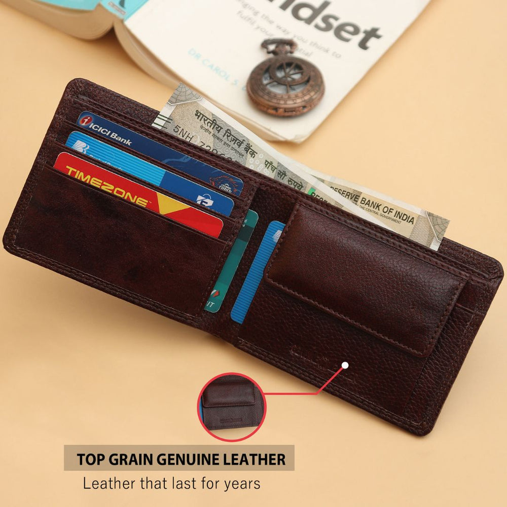 Hayes London | Signature Brown Genuine Leather Textured Wallet for Men - RFID Blocking, Slim Bifold Wallet with 8 Compartments