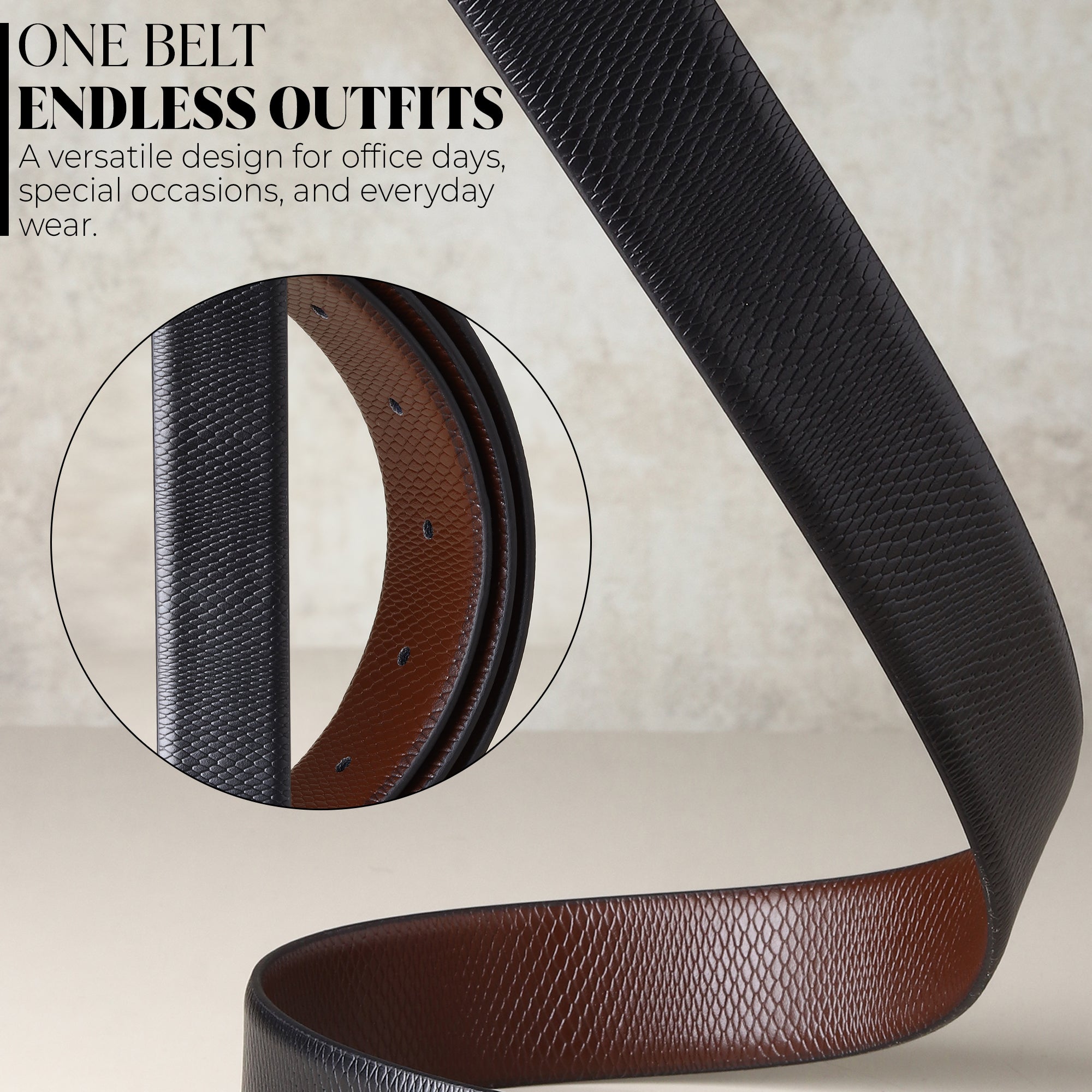 Hayes London | Cronos Viper Black & Brown Italian Leather Reversible Belt for Men – Grey Buckle