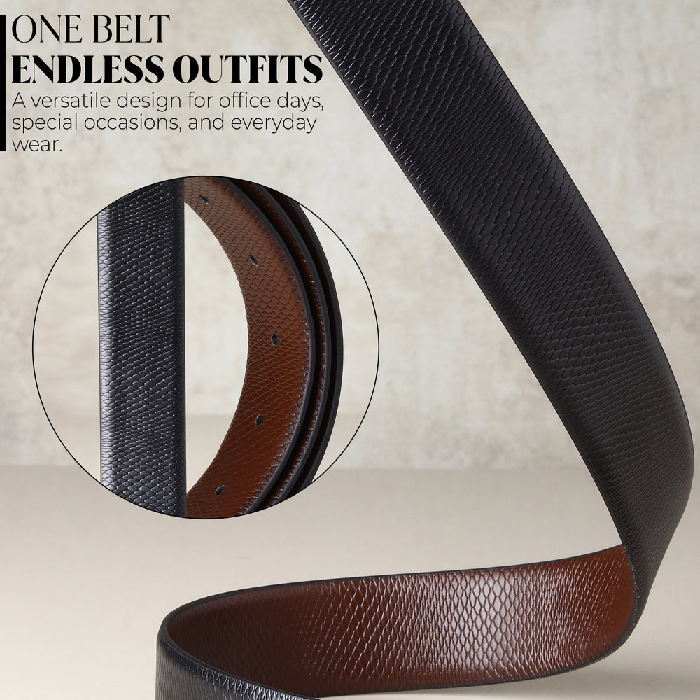 Hayes London | Cronos Viper Black & Brown Italian Leather Reversible Belt for Men – Grey Buckle