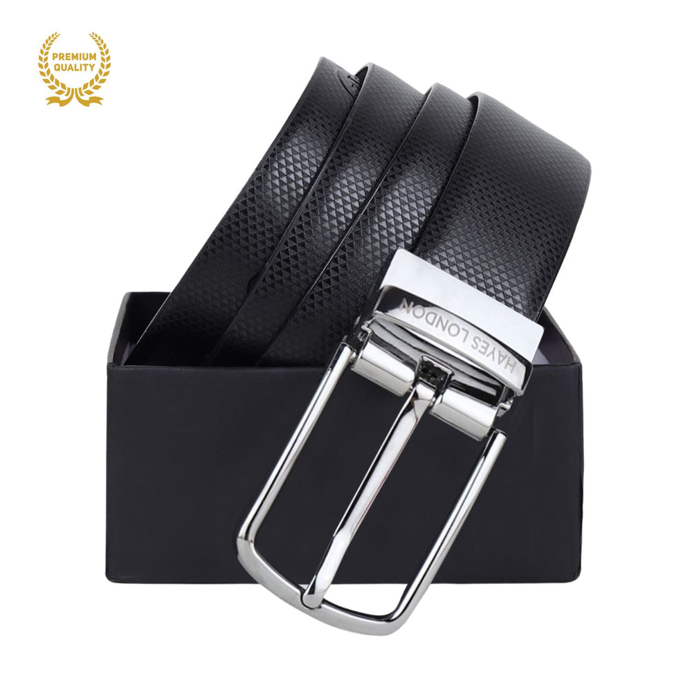 Hayes London | Reversible Black & Brown Vegan Leather Belt For Men (Leather Texture: Honeycomb)