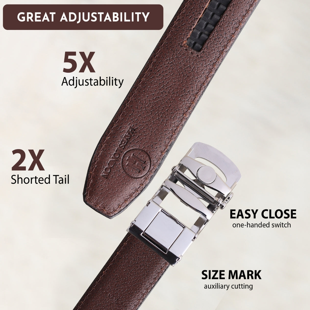 Hayes London | Auto-Lock Genuine Leather Brown Belt for Men | Premium Micro-Adjustable No-Hole Belt (Leather Texture: Plain)