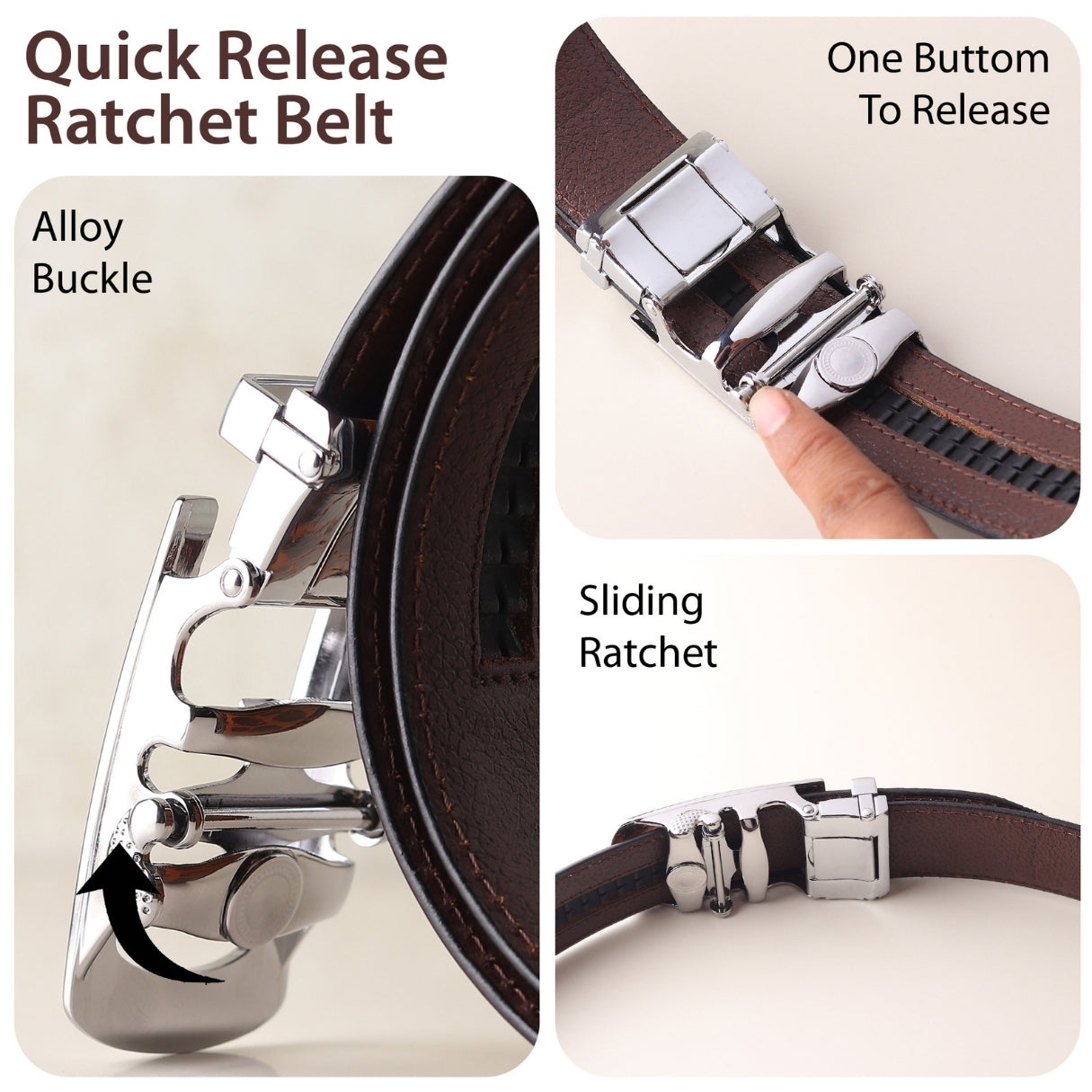 Hayes London | Auto-Lock Genuine Leather Brown Belt for Men | Premium Micro-Adjustable No-Hole Belt (Leather Texture: Plain)