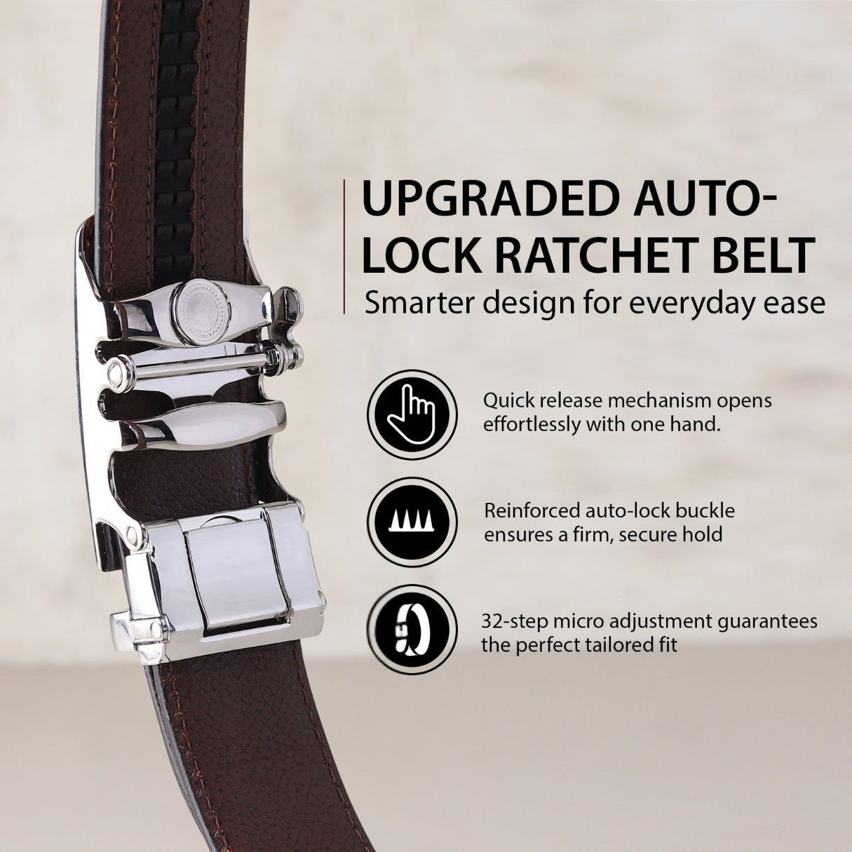 Hayes London | Auto-Lock Genuine Leather Brown Belt for Men | Premium Micro-Adjustable No-Hole Belt (Leather Texture: Plain)