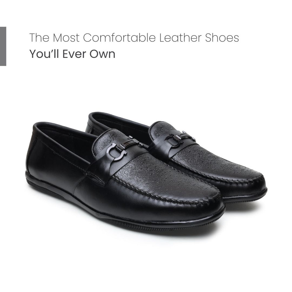 Hayes London | Falcon Horsebit Loafers – Black Pebbled Genuine Leather Men’s Shoes