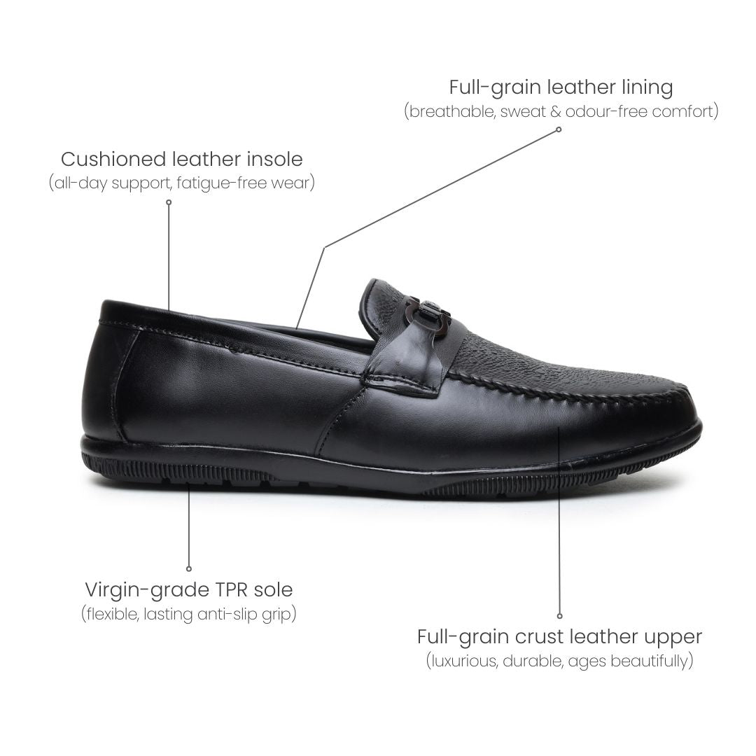 Hayes London | Falcon Horsebit Loafers – Black Pebbled Genuine Leather Men’s Shoes