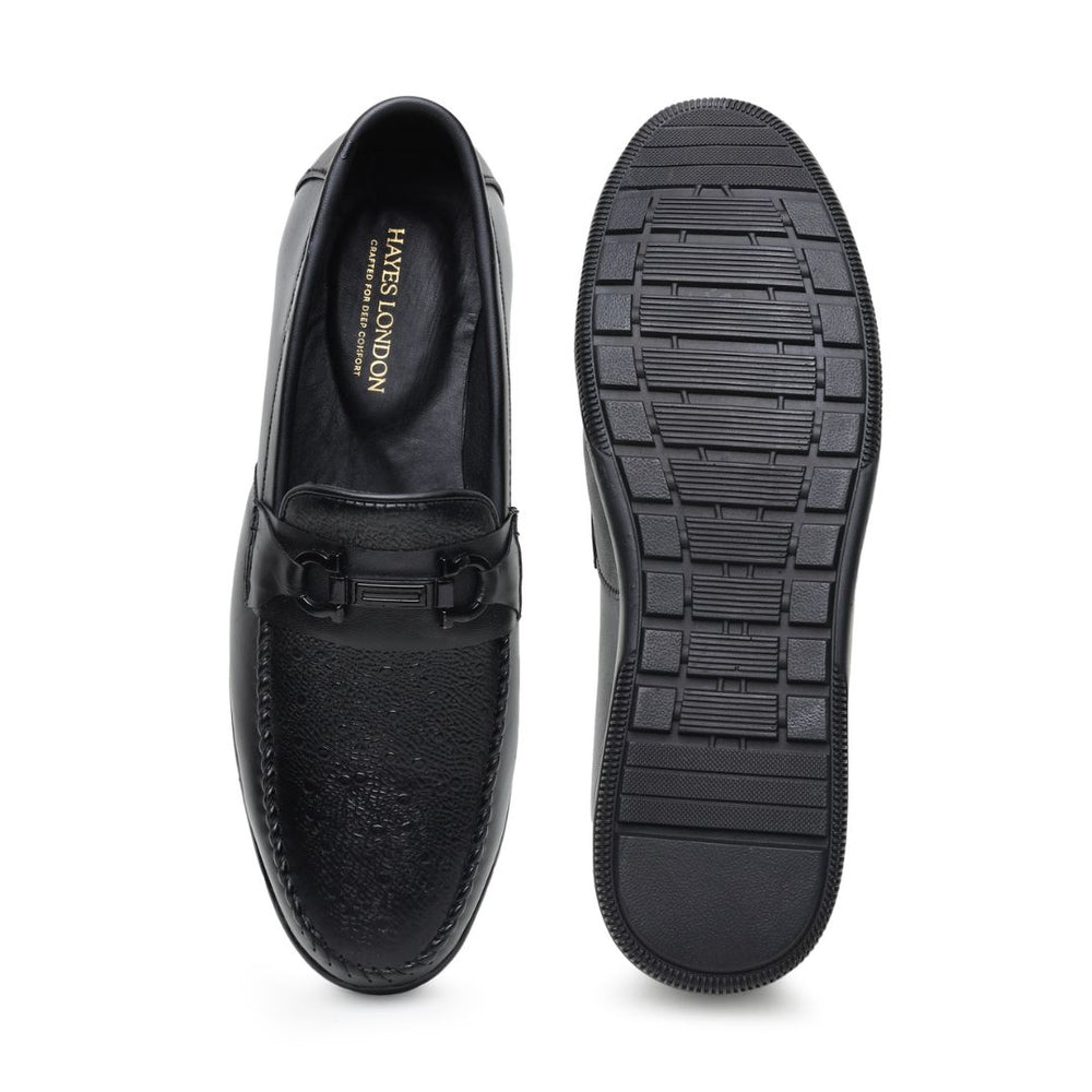 Hayes London | Falcon Horsebit Loafers – Black Pebbled Genuine Leather Men’s Shoes