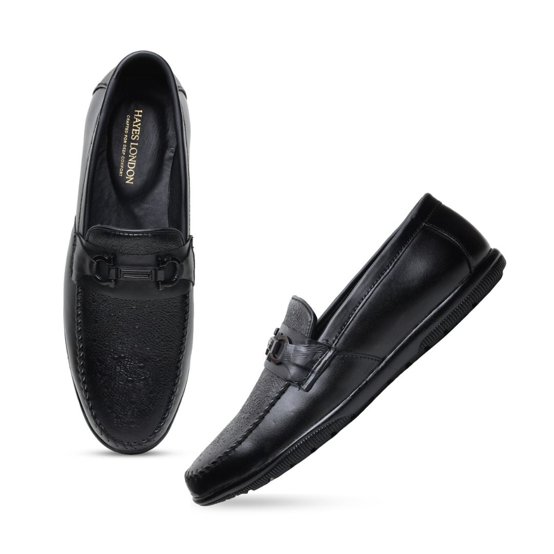 Hayes London | Falcon Horsebit Loafers – Black Pebbled Genuine Leather Men’s Shoes