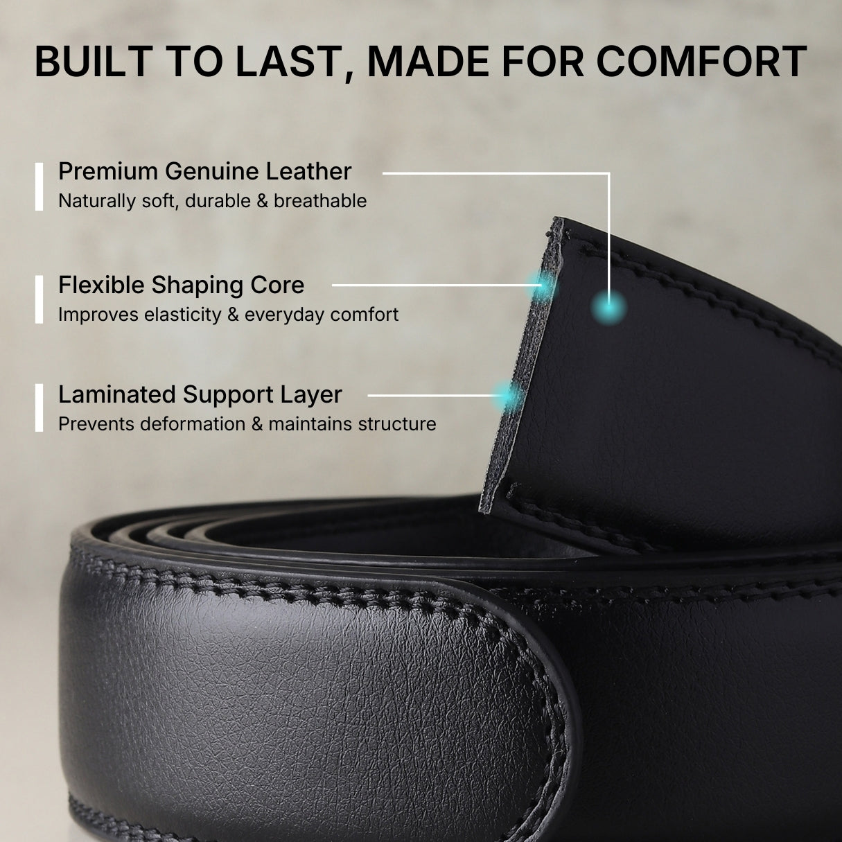 Hayes London | Vanguard Auto-Lock No-Hole Genuine Leather Belt for Men – Micro-Adjustable Smart Ratchet Belt for Formal & Business Wear (Plain Black with Gold Buckle)