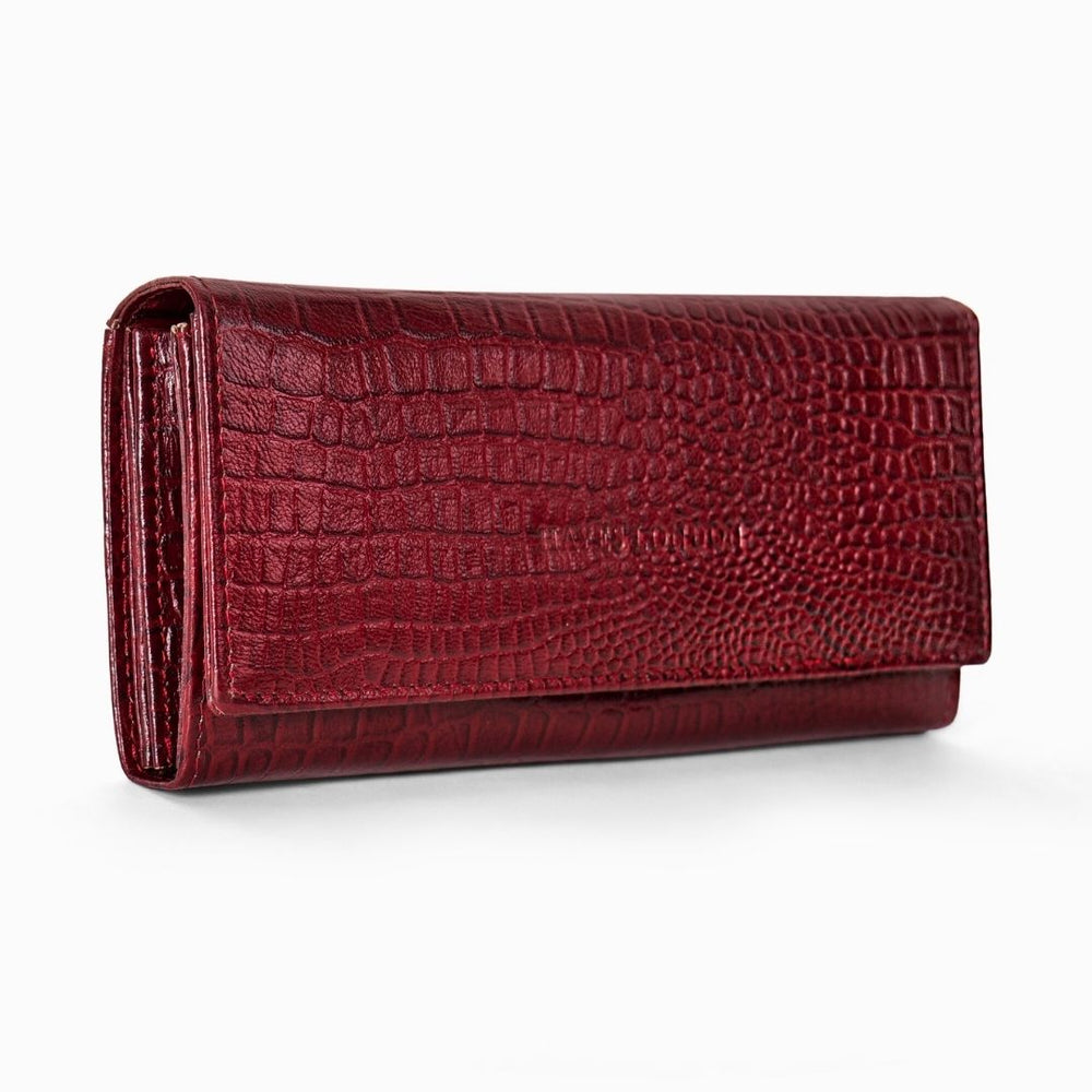Hayes London | Cherry Genuine Leather Bi-Fold Clutch For Women (Leather Texture: Croco & Color: Cherry)