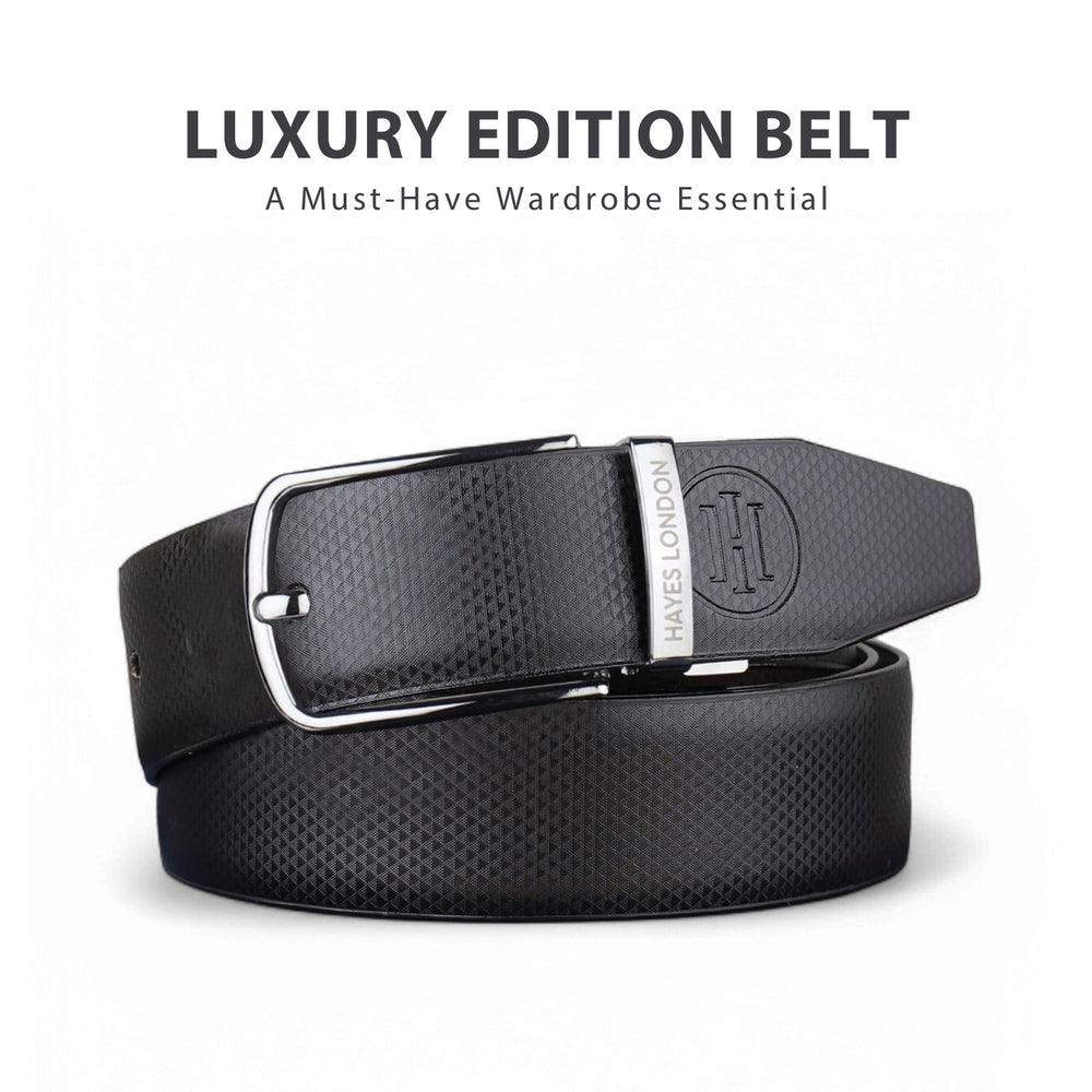 Hayes London | Reversible Black & Brown Vegan Leather Belt For Men (Leather Texture: Honeycomb)