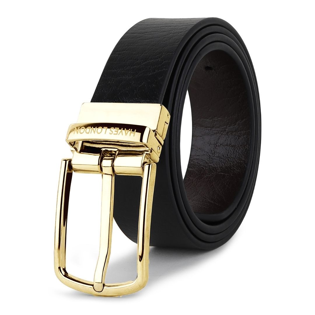 Reversible Black & Brown Genuine Leather Belt for Men - Gold Buckle ...
