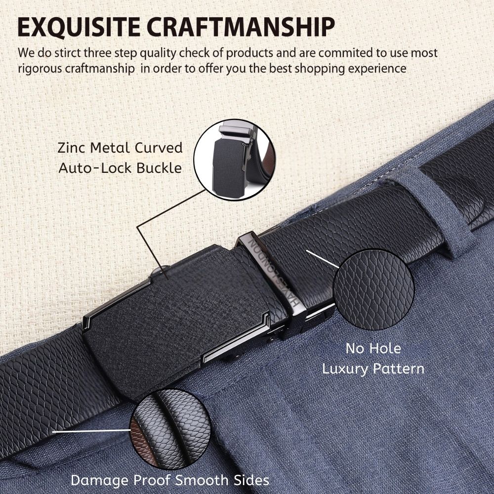 Hayes London | Italian Leather Reversible Black & Brown Auto-Lock Belt for Men, Micro-Adjustable No-Hole Belt (Leather Texture: Viper)