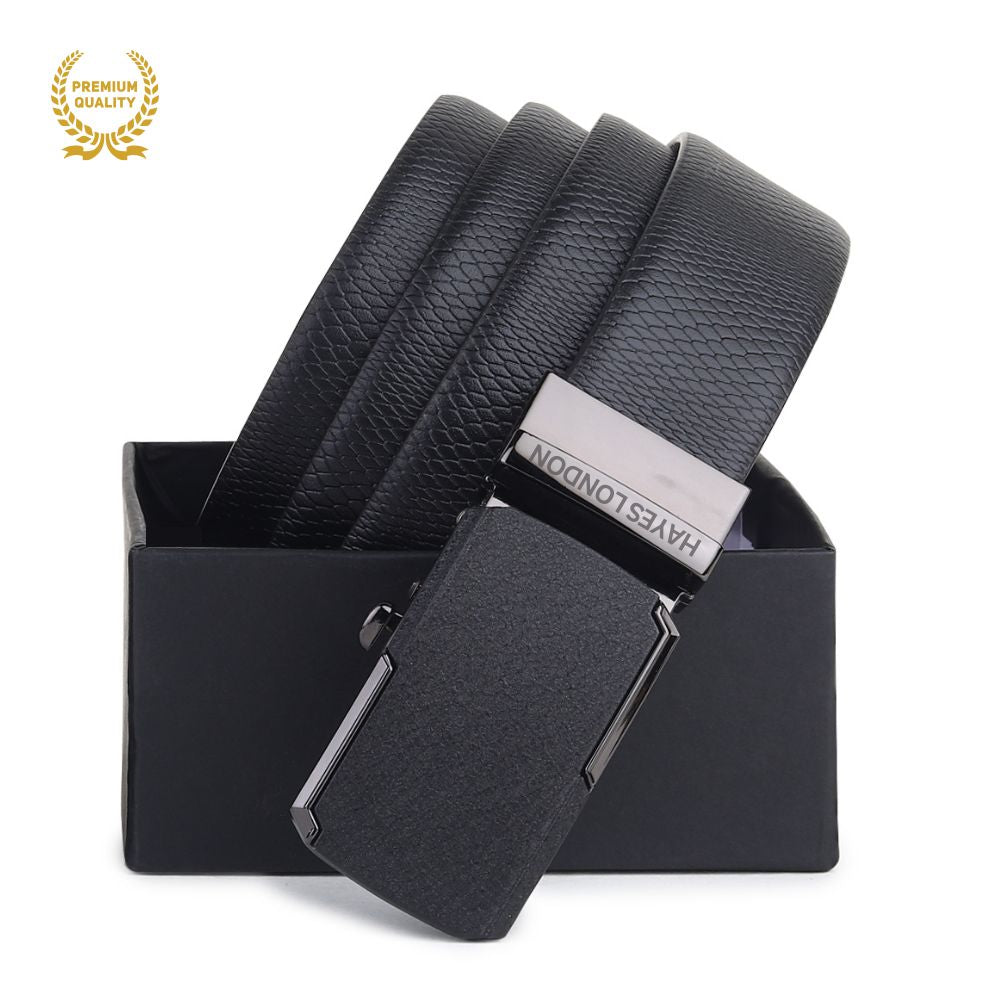 Hayes London | Italian Leather Reversible Black & Brown Auto-Lock Belt for Men, Micro-Adjustable No-Hole Belt (Leather Texture: Viper)