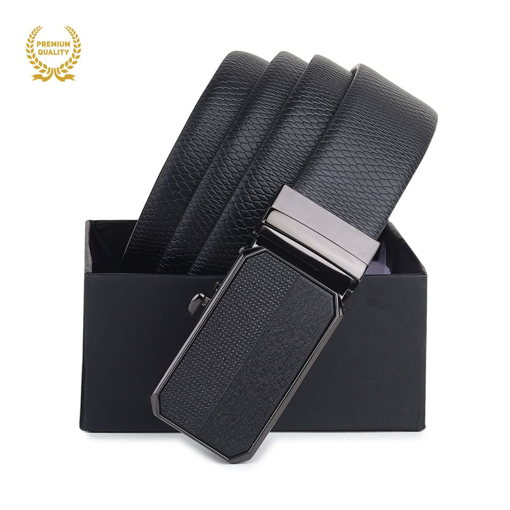 Hayes London | Italian Leather Reversible Black & Brown Auto-Lock Belt for Men, Micro-Adjustable No-Hole Belt (Leather Texture: Viper)